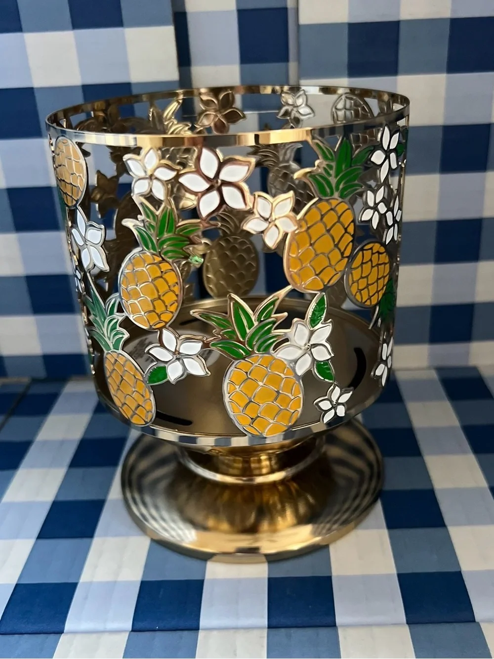 Bath & Body Works PINEAPPLE & PLUMERIA 3-Wick Pedestal Candle Holder NEW